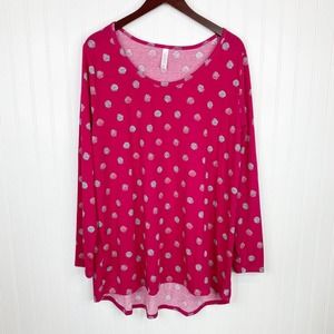 LuLaRoe Lynnae Top 3XL Long Sleeve Shirt Berry Teal Polka Dot